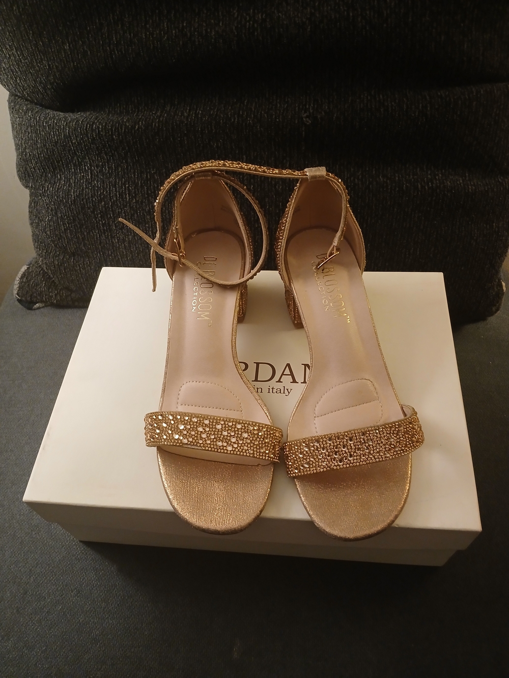 De Blossom Collection Gold Crystal Ankle-Strap Heels